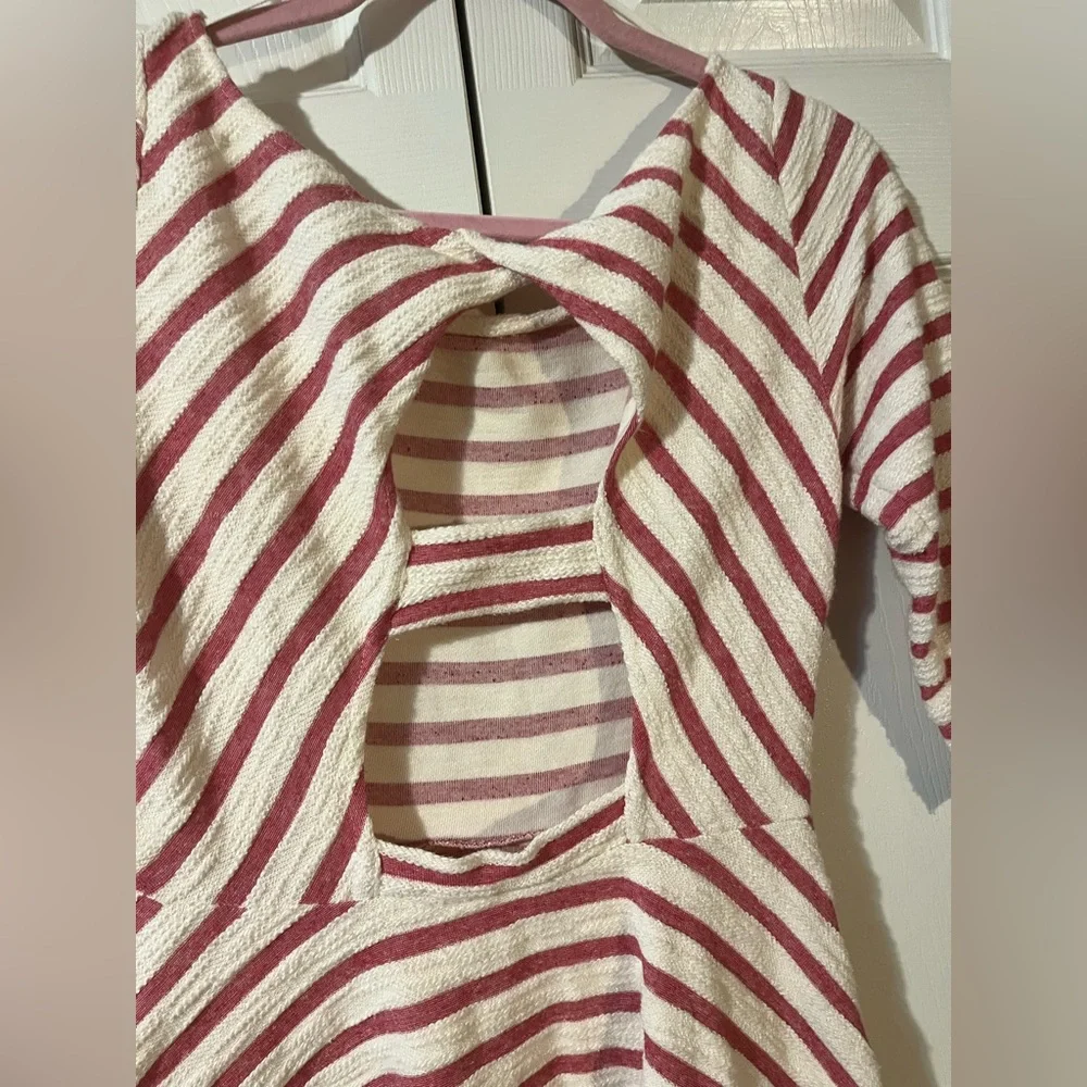 Free People Open Back Fit & Flare Dress With Pockets & Striped Boho Size Small